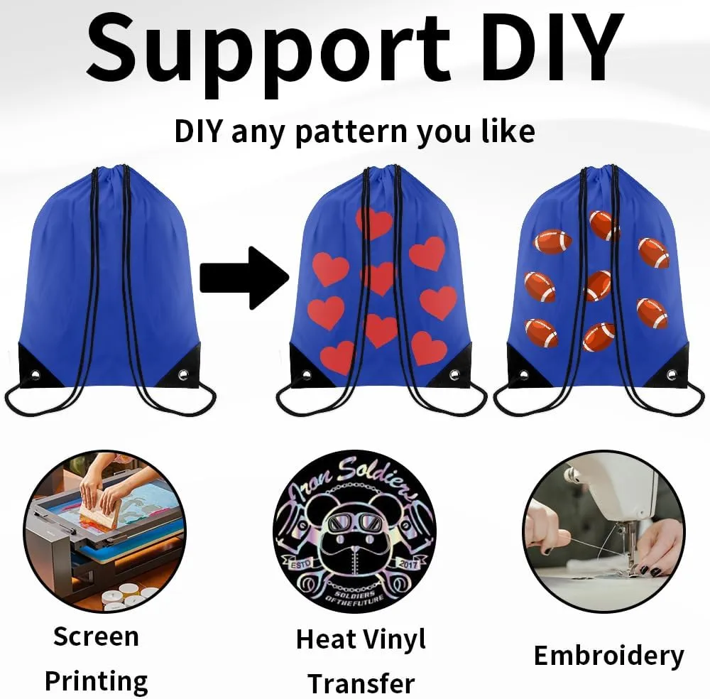 10 PCS Drawstring Backpack Bulk Blue Drawstring Bags Nylon Cinch Bag DIY Drawstring Bag Waterproof Draw String Back Bag Cinch Sack String Backpack for Women and Men Sports Gym Travel Swimming