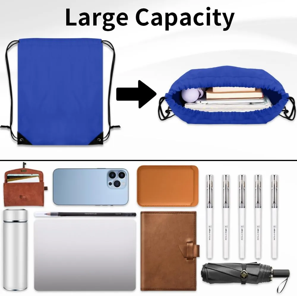 10 PCS Drawstring Backpack Bulk Blue Drawstring Bags Nylon Cinch Bag DIY Drawstring Bag Waterproof Draw String Back Bag Cinch Sack String Backpack for Women and Men Sports Gym Travel Swimming