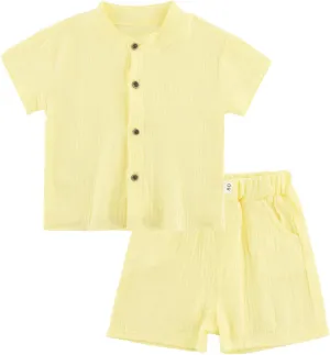 2 Pieces Summer Beach Outfits Short Sleeve Button Down Shirts and Shorts Muslin Baby Clothes Vacation Sets