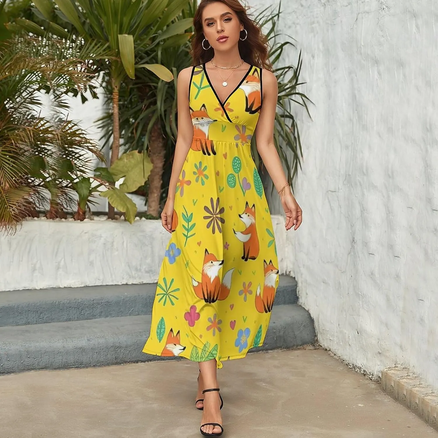 2025 Summer Tank Dress V-Neck Sleeveless Bodycon Beach Party Maxi Dress