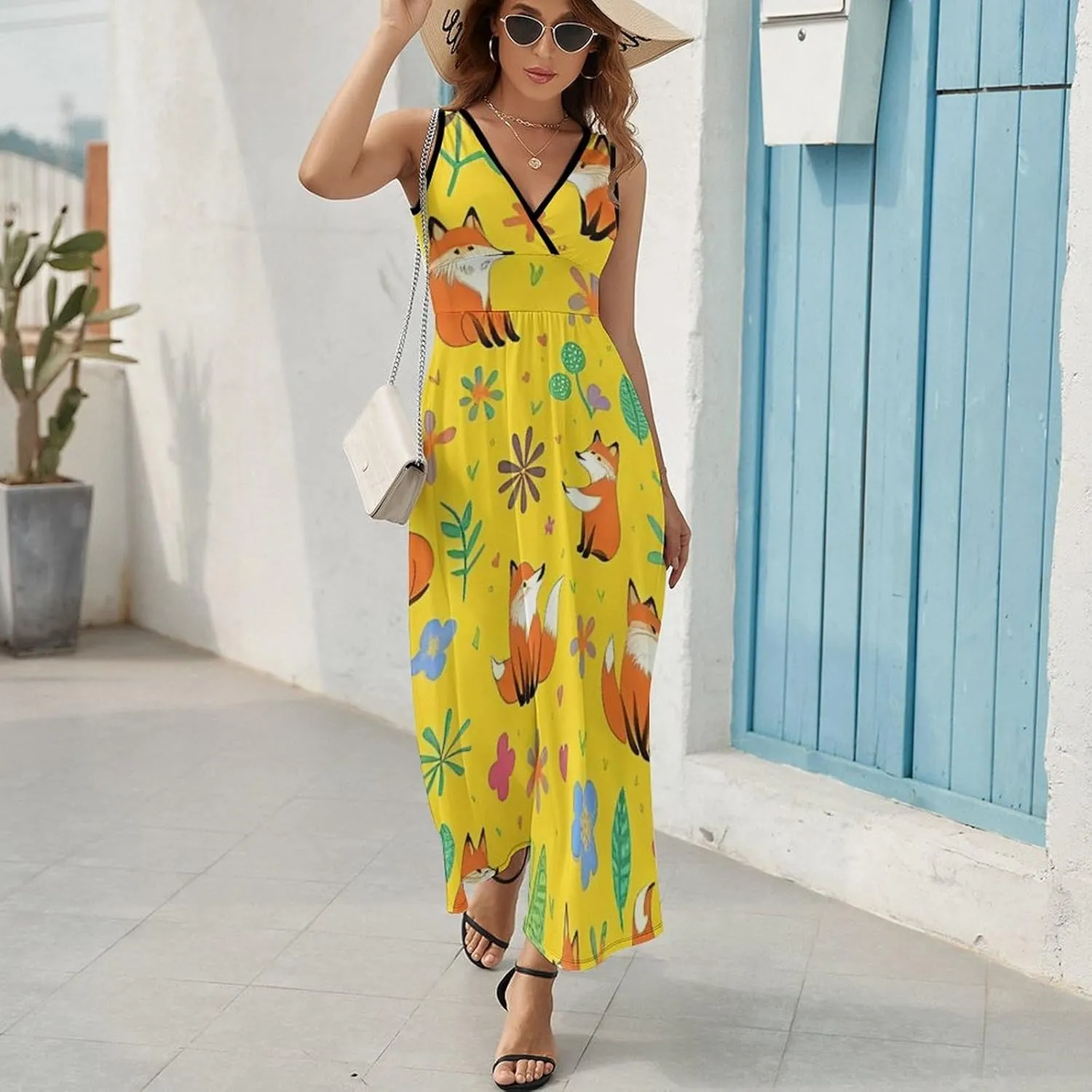 2025 Summer Tank Dress V-Neck Sleeveless Bodycon Beach Party Maxi Dress