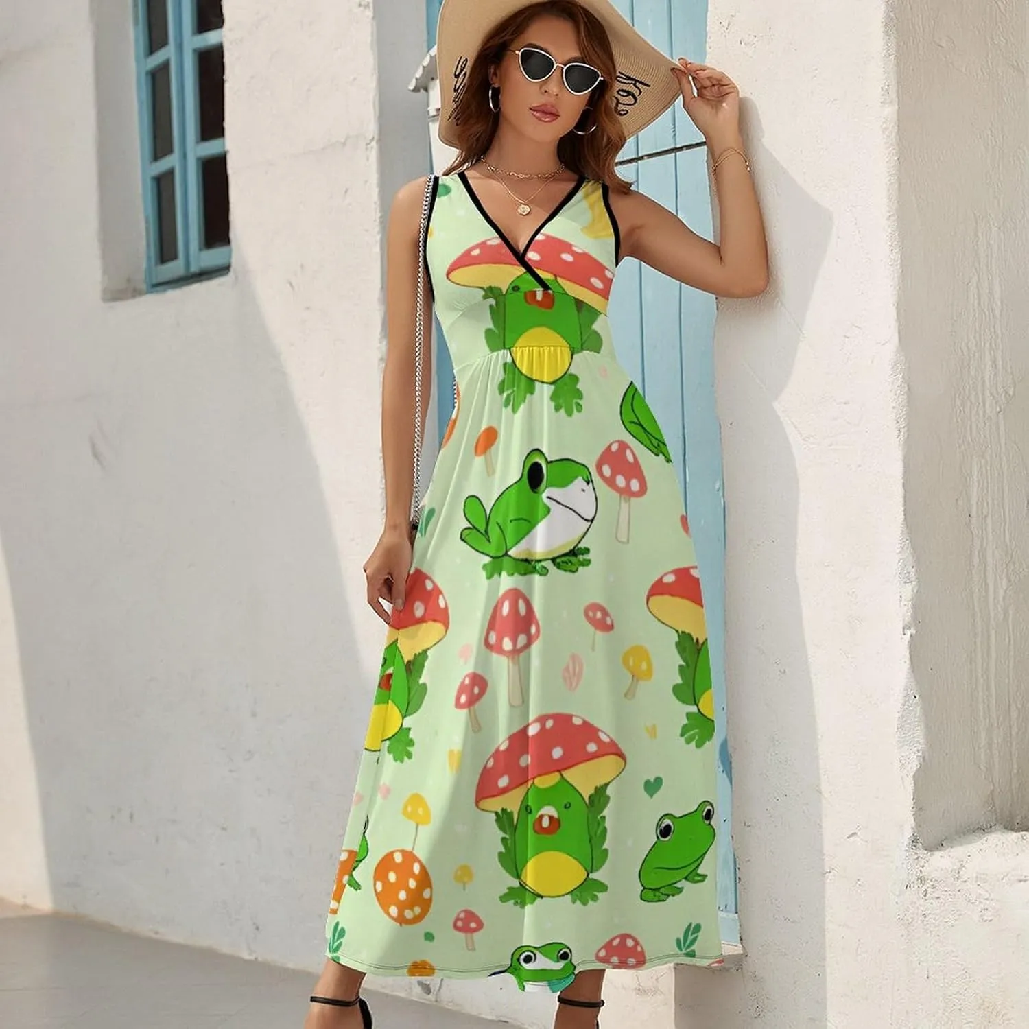 2025 Summer Tank Dress V-Neck Sleeveless Bodycon Beach Party Maxi Dress