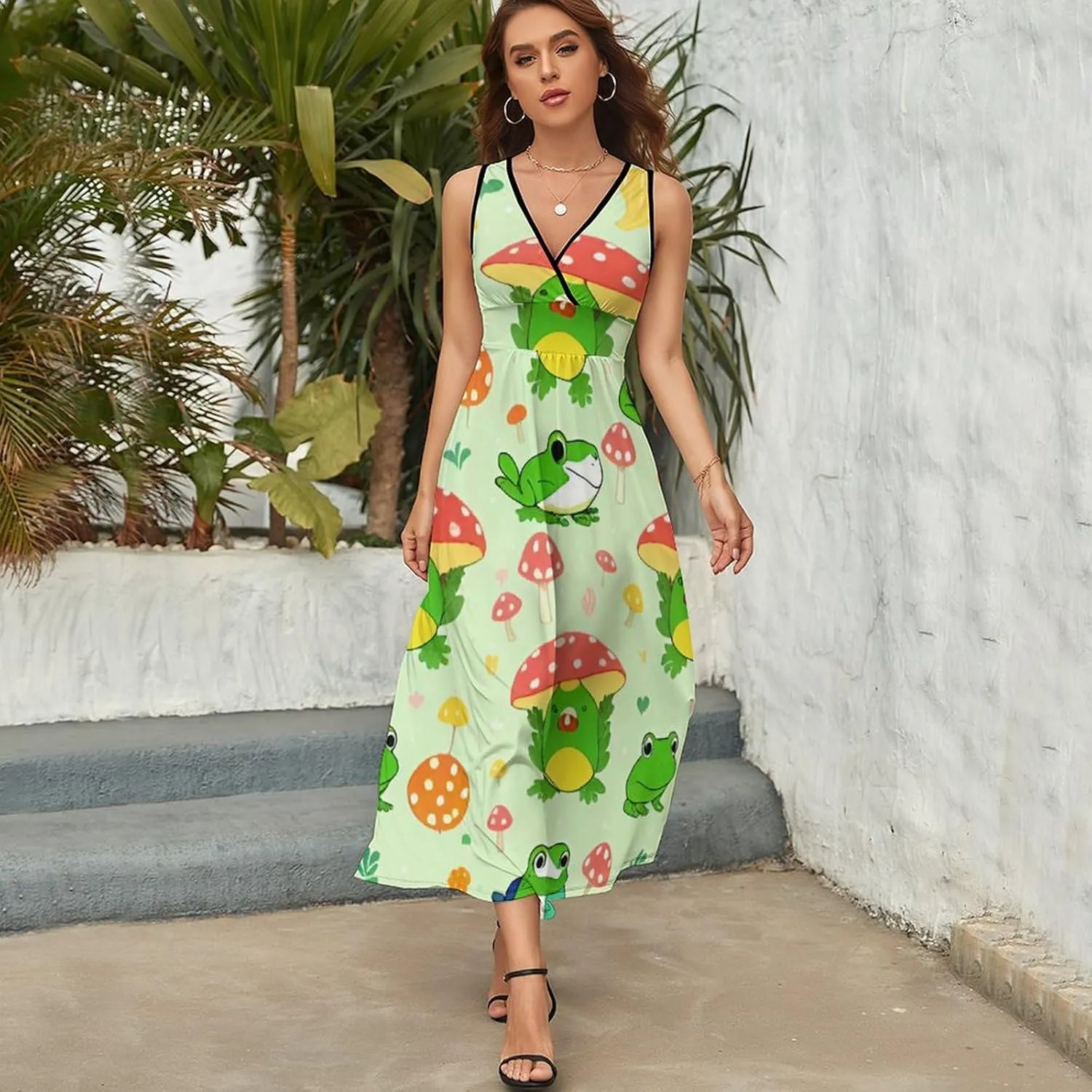 2025 Summer Tank Dress V-Neck Sleeveless Bodycon Beach Party Maxi Dress