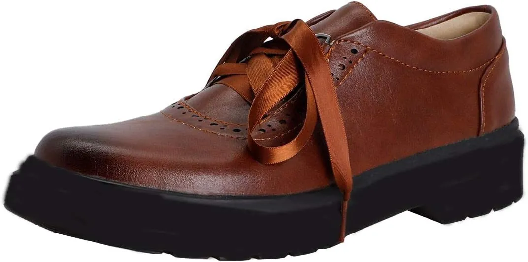 AIMODOR Womens Oxford Wingtip Brogue Lace Up Chunky Low Heel Pumps