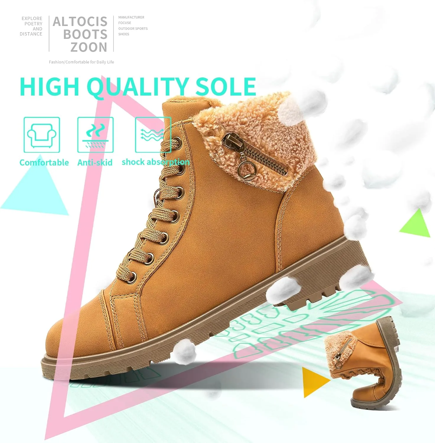 ALTOCIS Womens Fur Lined Winter Snow Boots Short Mid Calf Fashion Boot Art Resin Button Faux Suede Boots for Women