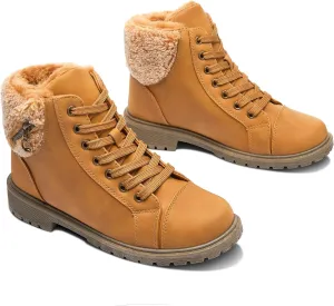 ALTOCIS Womens Fur Lined Winter Snow Boots Short Mid Calf Fashion Boot Art Resin Button Faux Suede Boots for Women