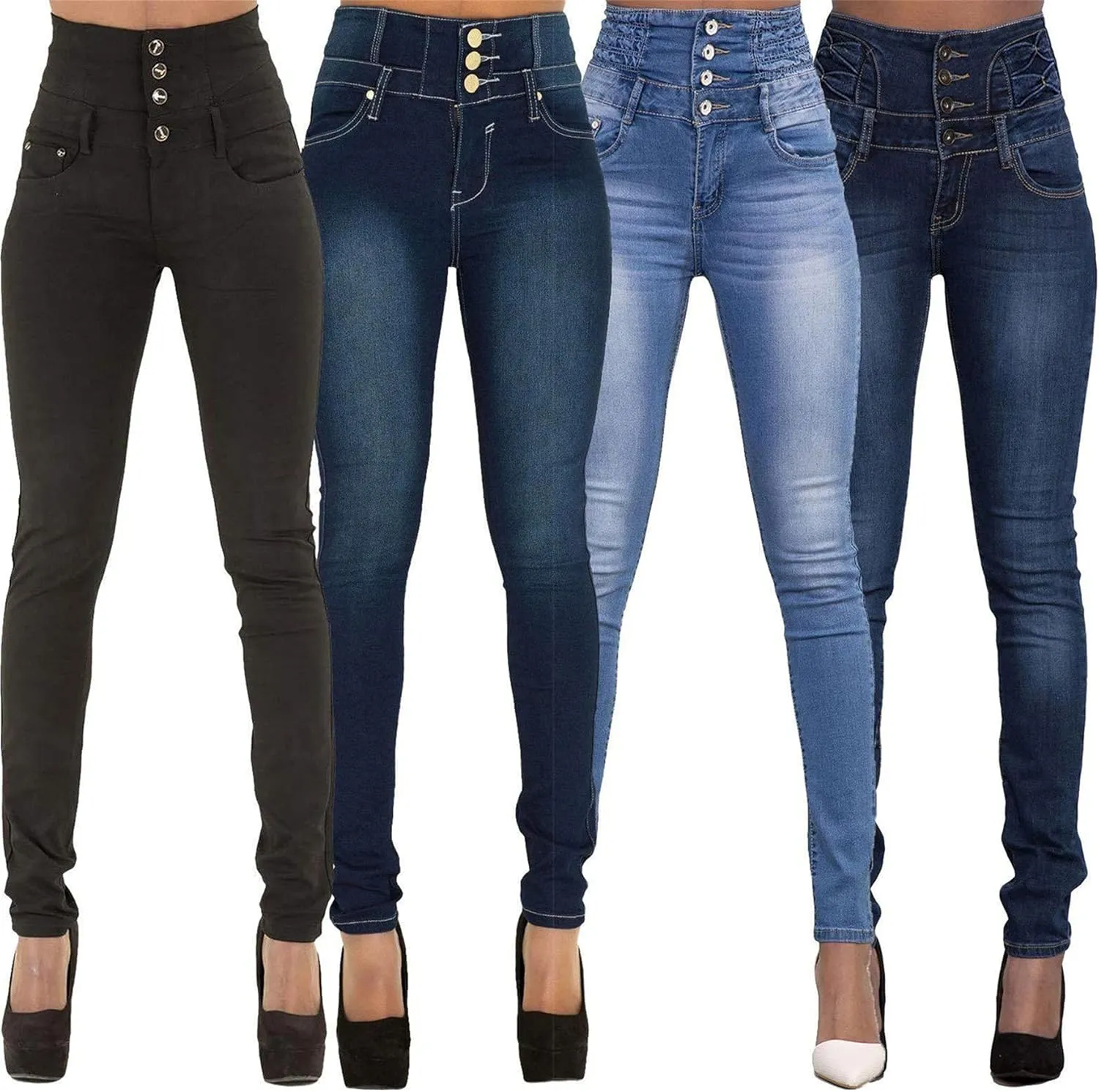 Andongnywell Women Classic High Waisted Butt-Lifting Skinny Jeans high-Rise Slim-fit Plus Size Denim Pants Trousers