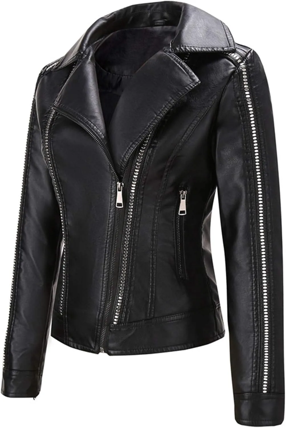 Andongnywell Womens Slim Faux Leather PU Jacket Leather Biker Jacket Overcoat Outwear Coat Moto Jacket Zipper