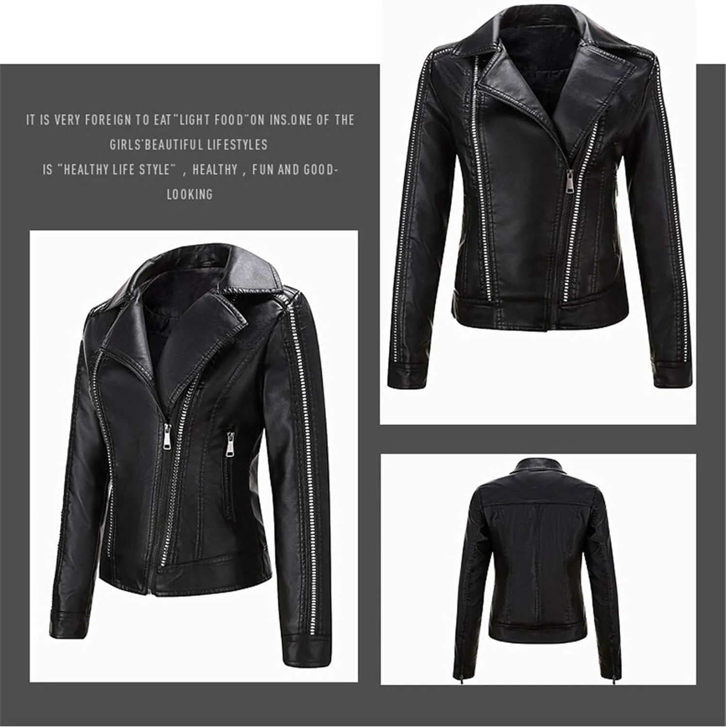 Andongnywell Womens Slim Faux Leather PU Jacket Leather Biker Jacket Overcoat Outwear Coat Moto Jacket Zipper