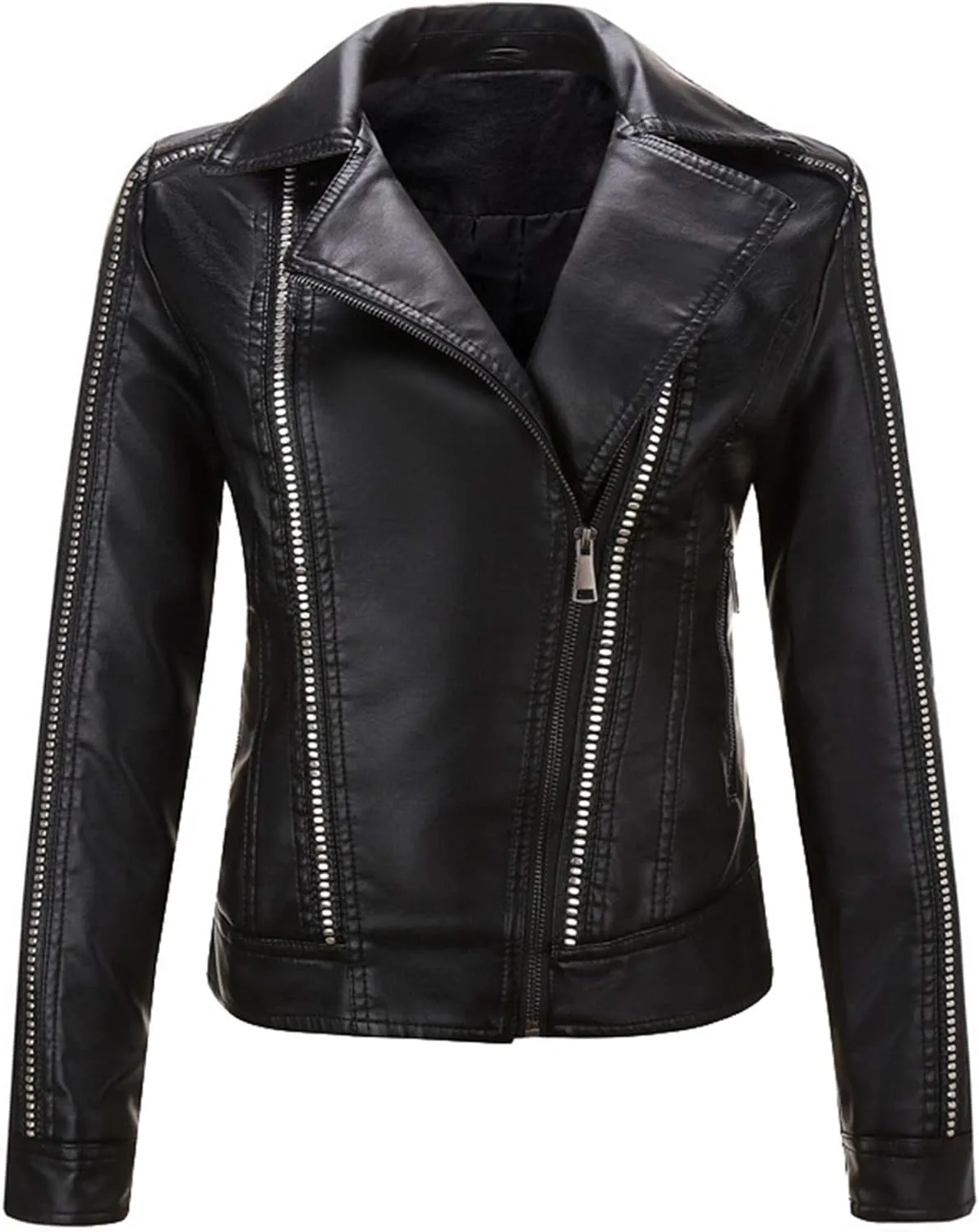 Andongnywell Womens Slim Faux Leather PU Jacket Leather Biker Jacket Overcoat Outwear Coat Moto Jacket Zipper
