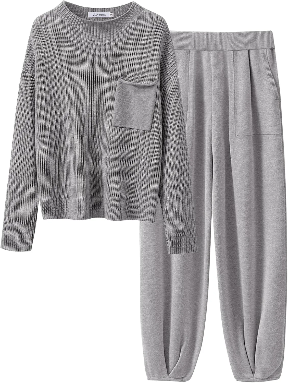 ANRABESS Women's Two Piece Outfits Long Sleeve Knit Top Fall Sweater Set Oversized Pants Tracksuit Lounge Sets