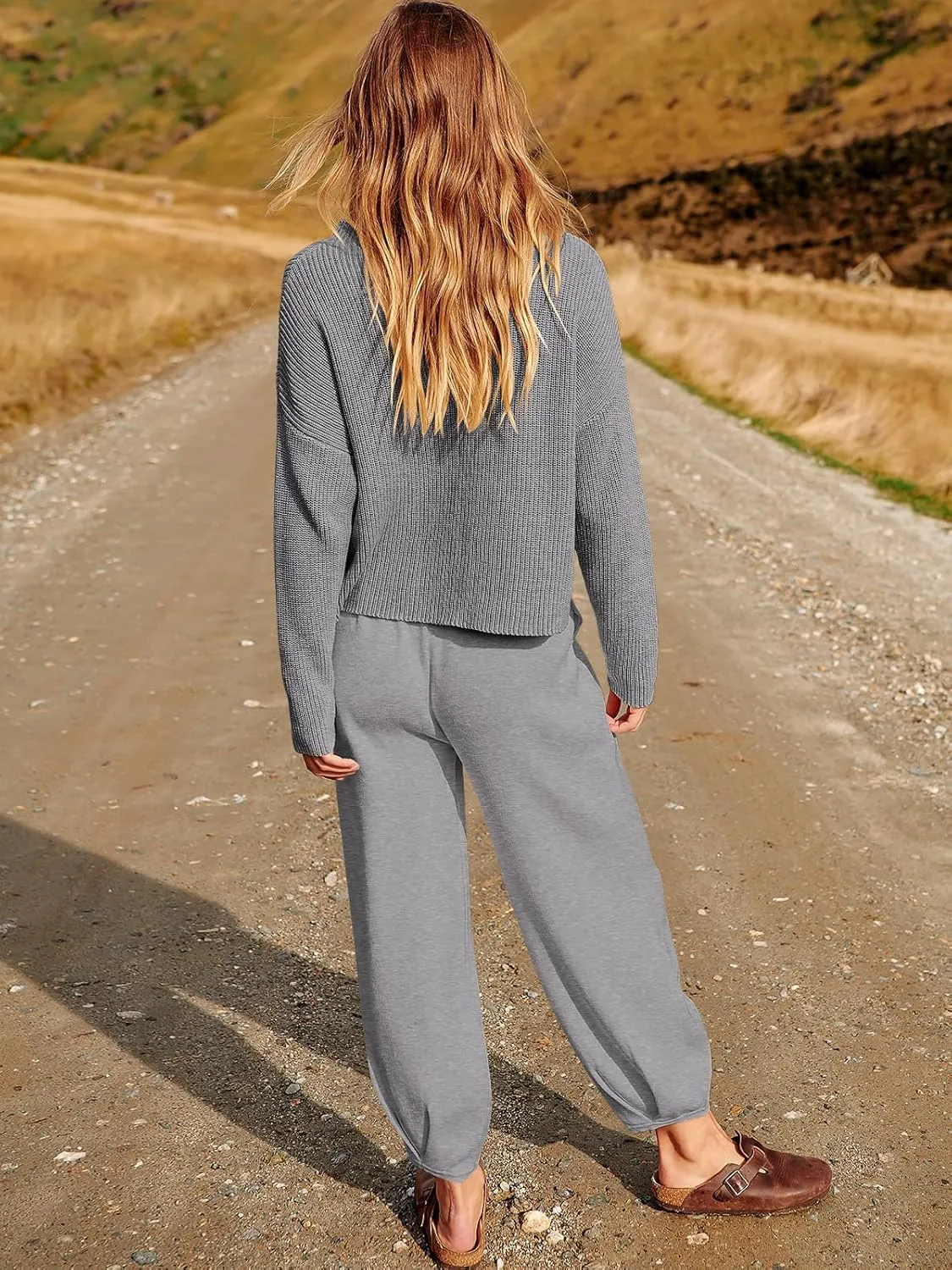 ANRABESS Women's Two Piece Outfits Long Sleeve Knit Top Fall Sweater Set Oversized Pants Tracksuit Lounge Sets