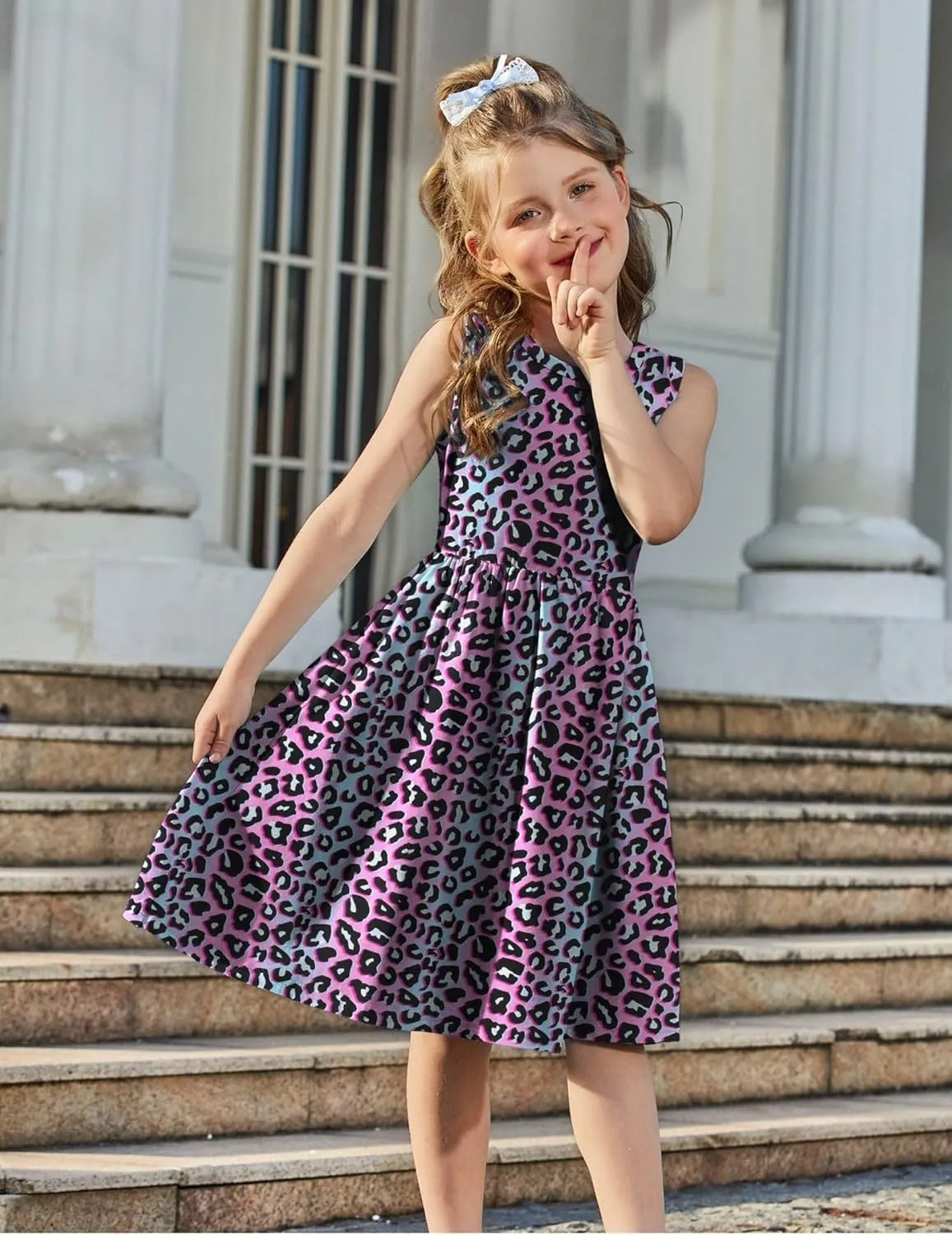 Arshiner Toddler Girls Summer Dress Back Bowknot Sleeveless Twirly Casual Beach Party Sundress with Pockets