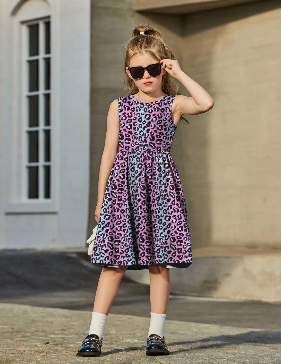 Arshiner Toddler Girls Summer Dress Back Bowknot Sleeveless Twirly Casual Beach Party Sundress with Pockets