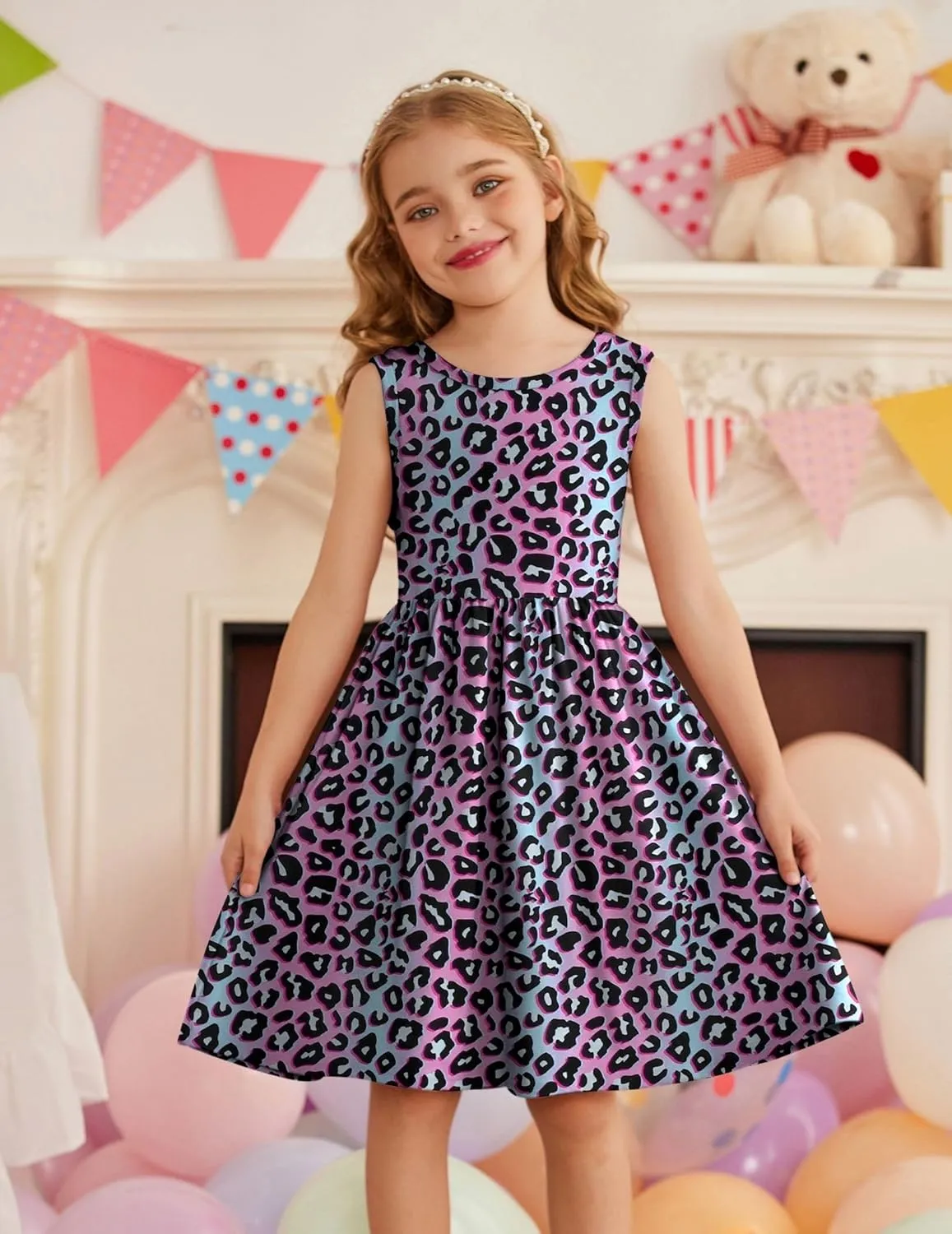 Arshiner Toddler Girls Summer Dress Back Bowknot Sleeveless Twirly Casual Beach Party Sundress with Pockets