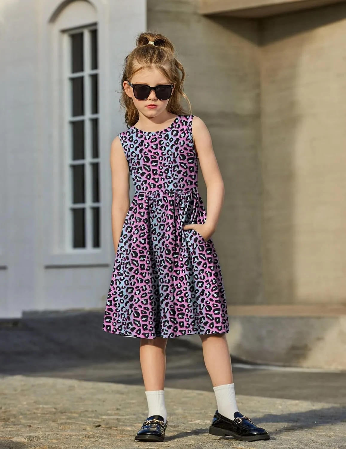 Arshiner Toddler Girls Summer Dress Back Bowknot Sleeveless Twirly Casual Beach Party Sundress with Pockets