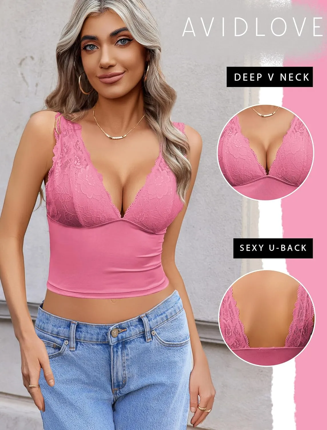 Avidlove Tank Top for Women Summer Lace Going Out Tops Sexy V Neck Sleeveless Y2k Lace Crop Tops