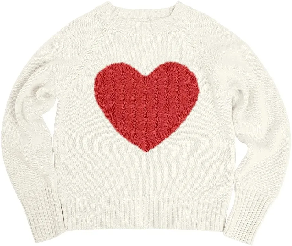 Batermoon Girls' Pullover Sweaters Long Sleeve Cute Heart Pattern Crewneck Knit Jumper Tops