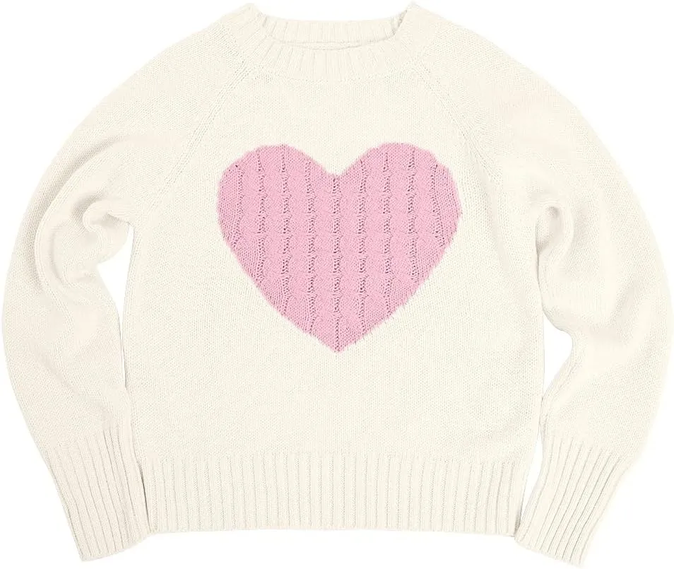 Batermoon Girls' Pullover Sweaters Long Sleeve Cute Heart Pattern Crewneck Knit Jumper Tops