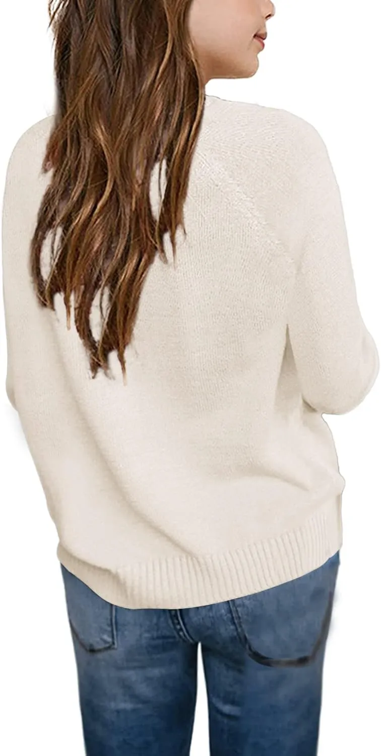 Batermoon Girls' Pullover Sweaters Long Sleeve Cute Heart Pattern Crewneck Knit Jumper Tops