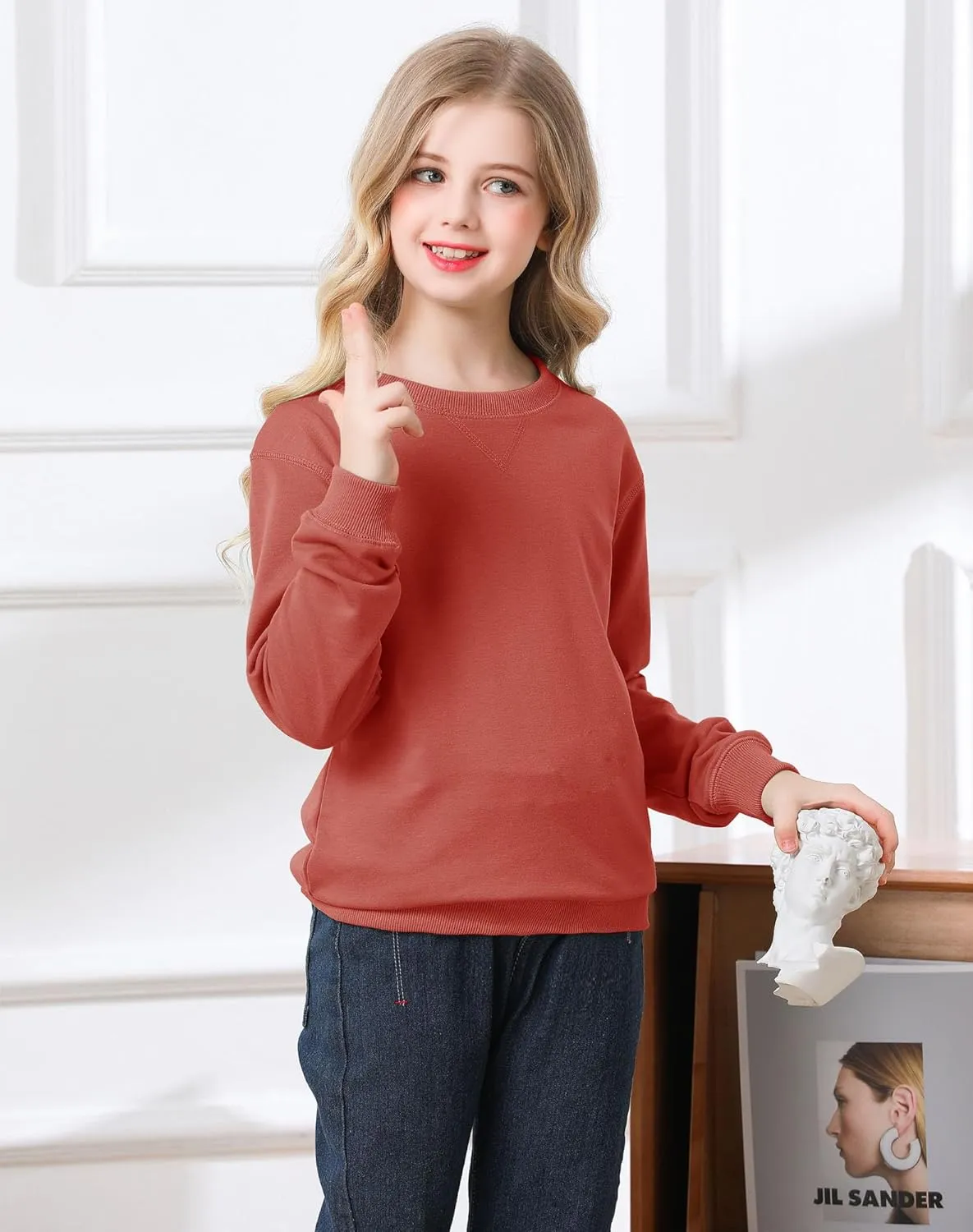 Bingerlily Girls Casual Long Sleeve Sweatshirt Crew Neck Cute Pullover Relaxed Fit Tops