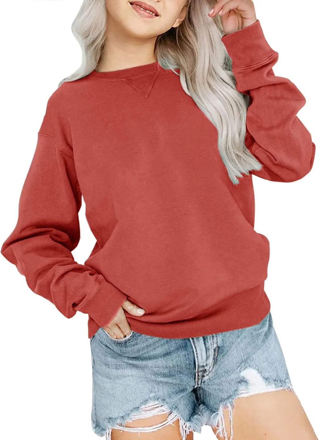 Bingerlily Girls Casual Long Sleeve Sweatshirt Crew Neck Cute Pullover Relaxed Fit Tops