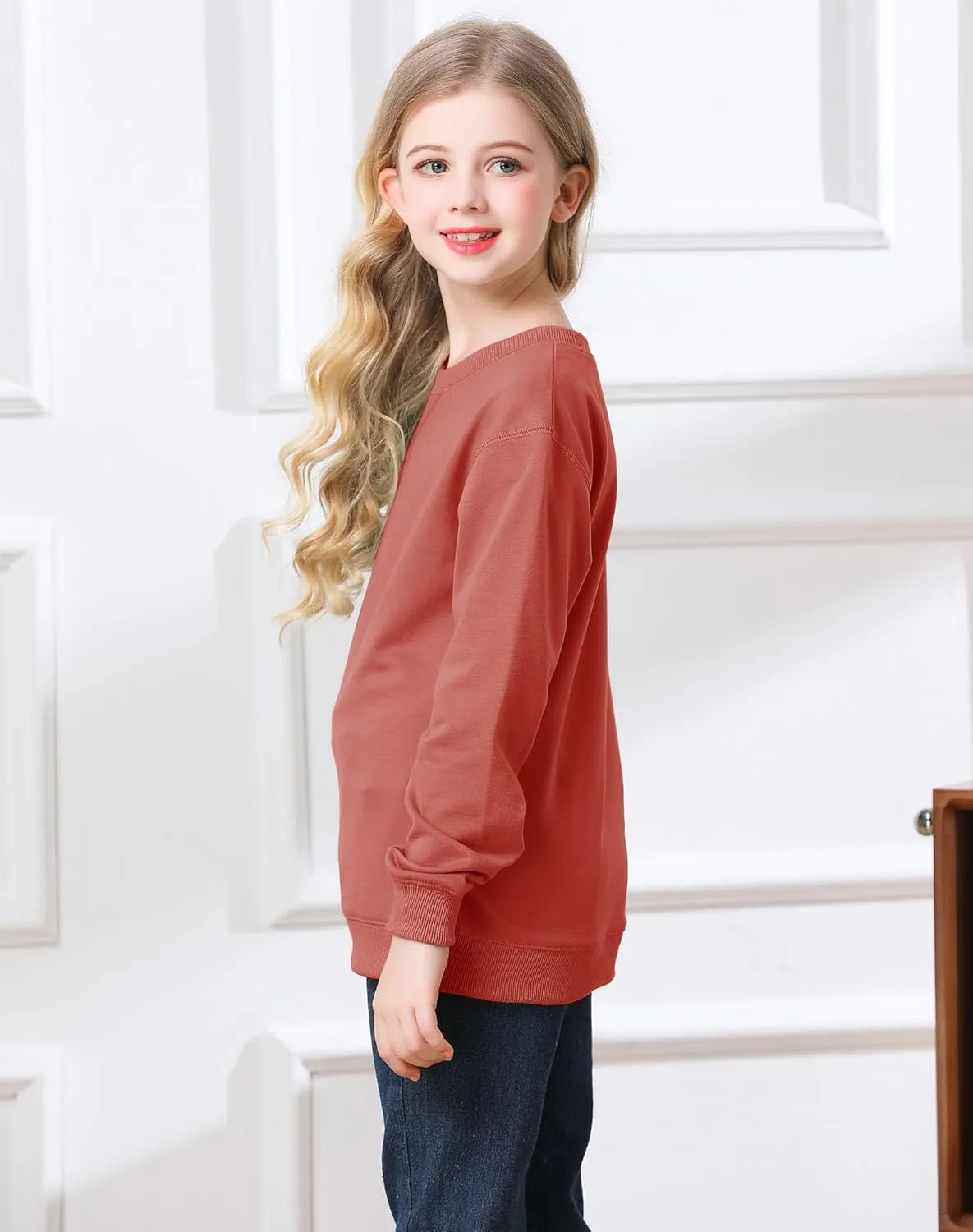 Bingerlily Girls Casual Long Sleeve Sweatshirt Crew Neck Cute Pullover Relaxed Fit Tops
