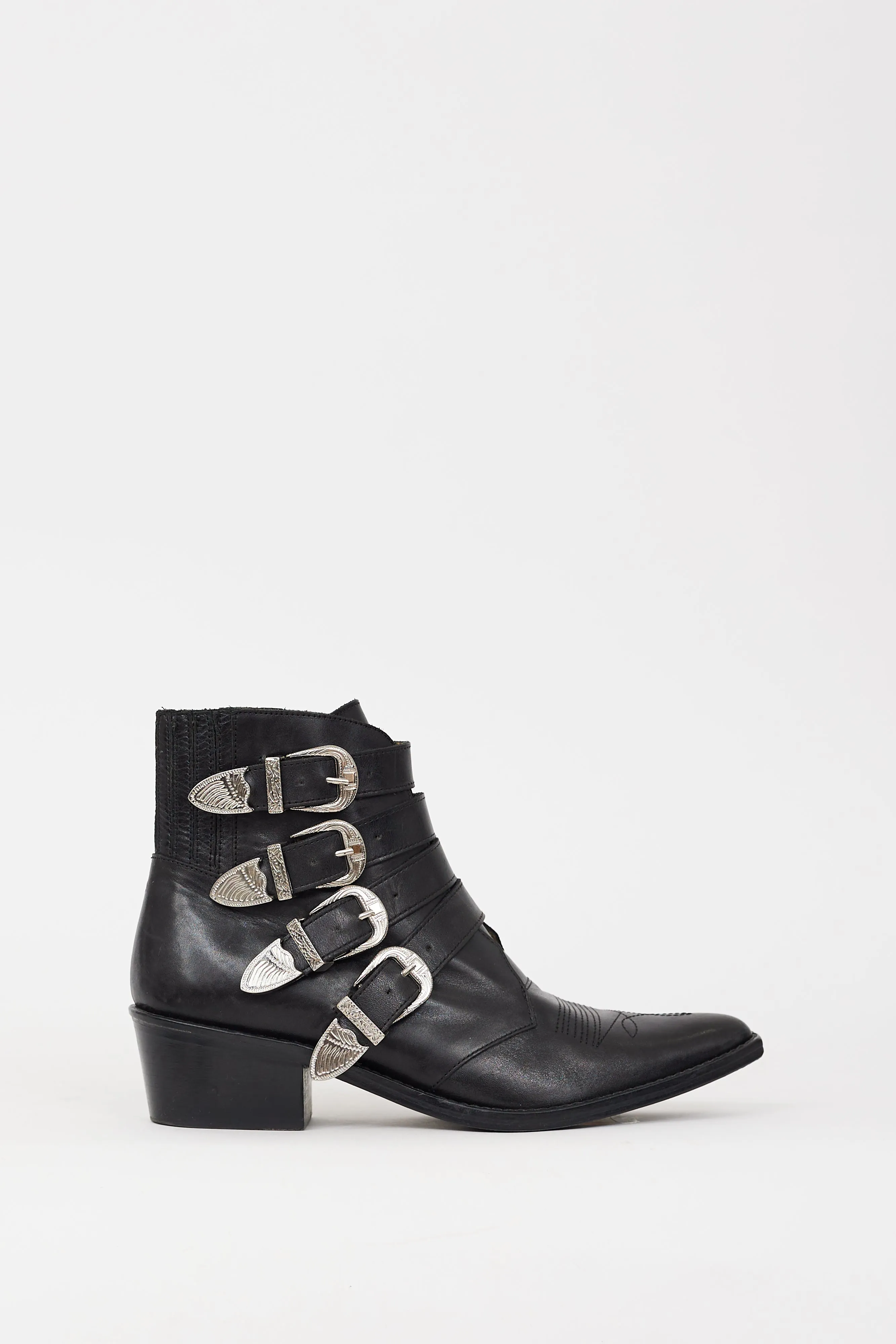 Black Leather & Silver Buckle Cowboy Boot