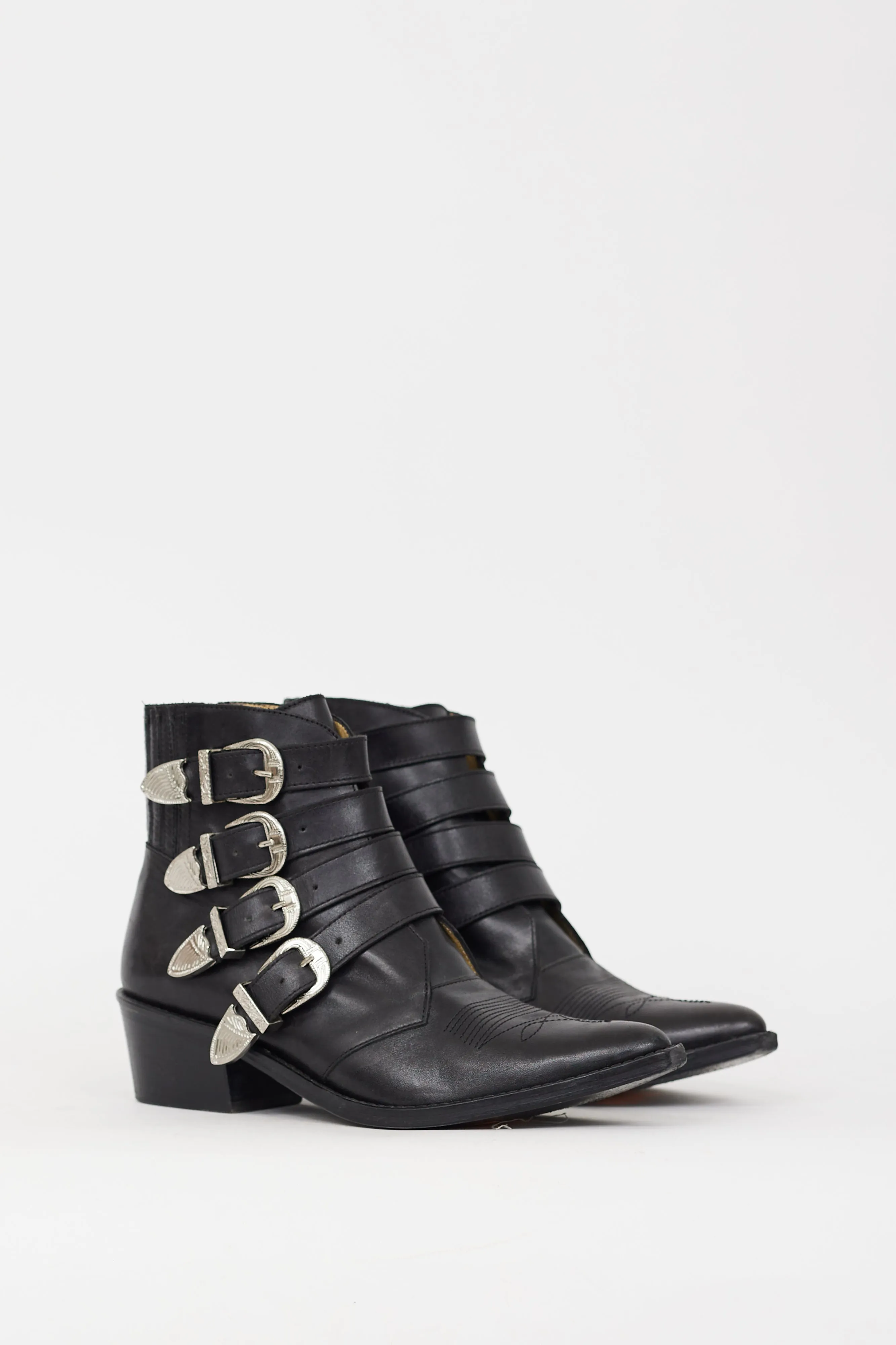 Black Leather & Silver Buckle Cowboy Boot