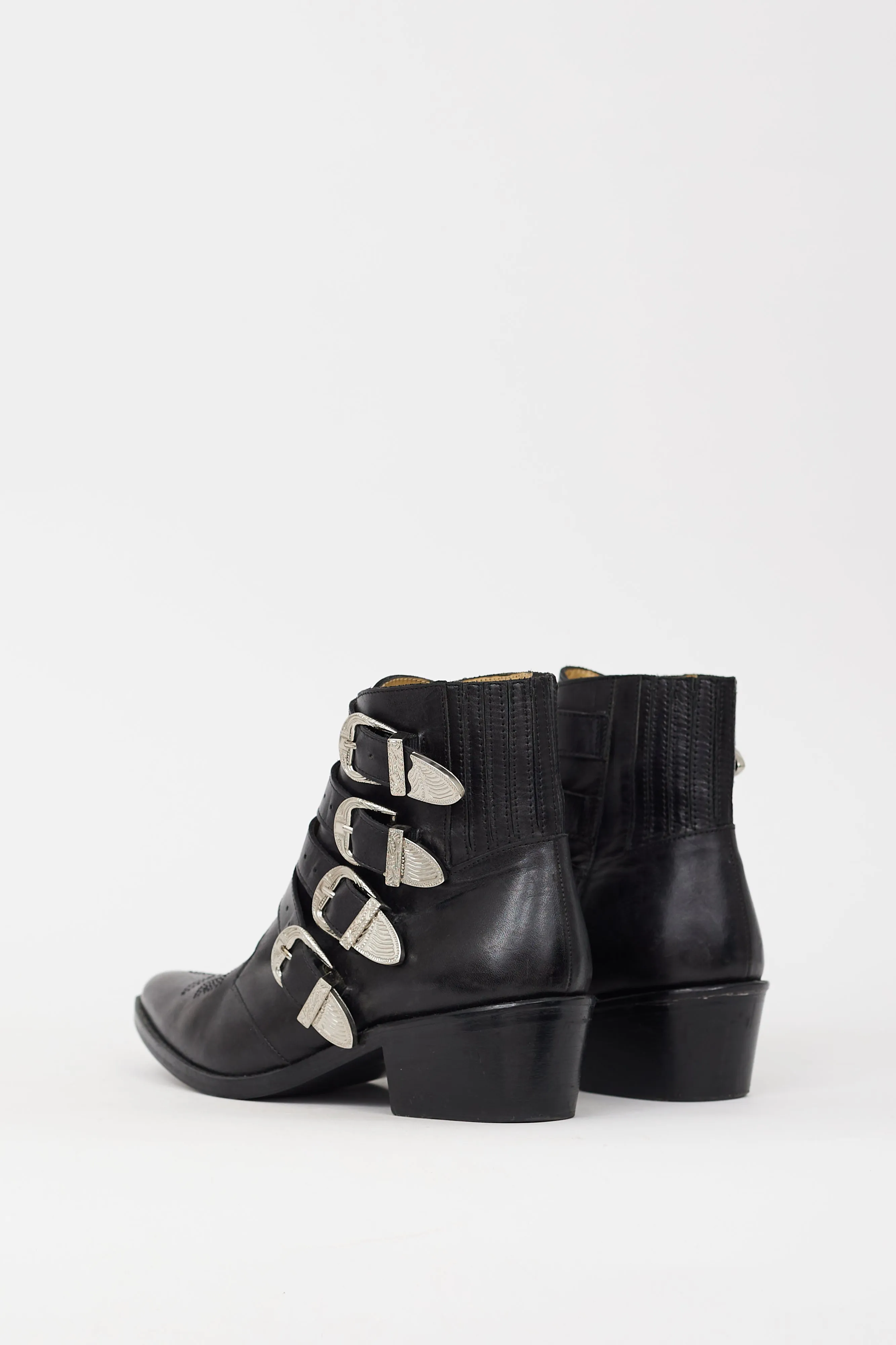 Black Leather & Silver Buckle Cowboy Boot