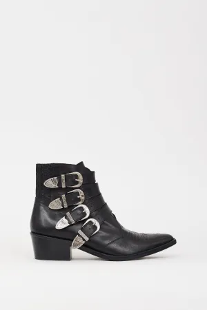 Black Leather & Silver Buckle Cowboy Boot