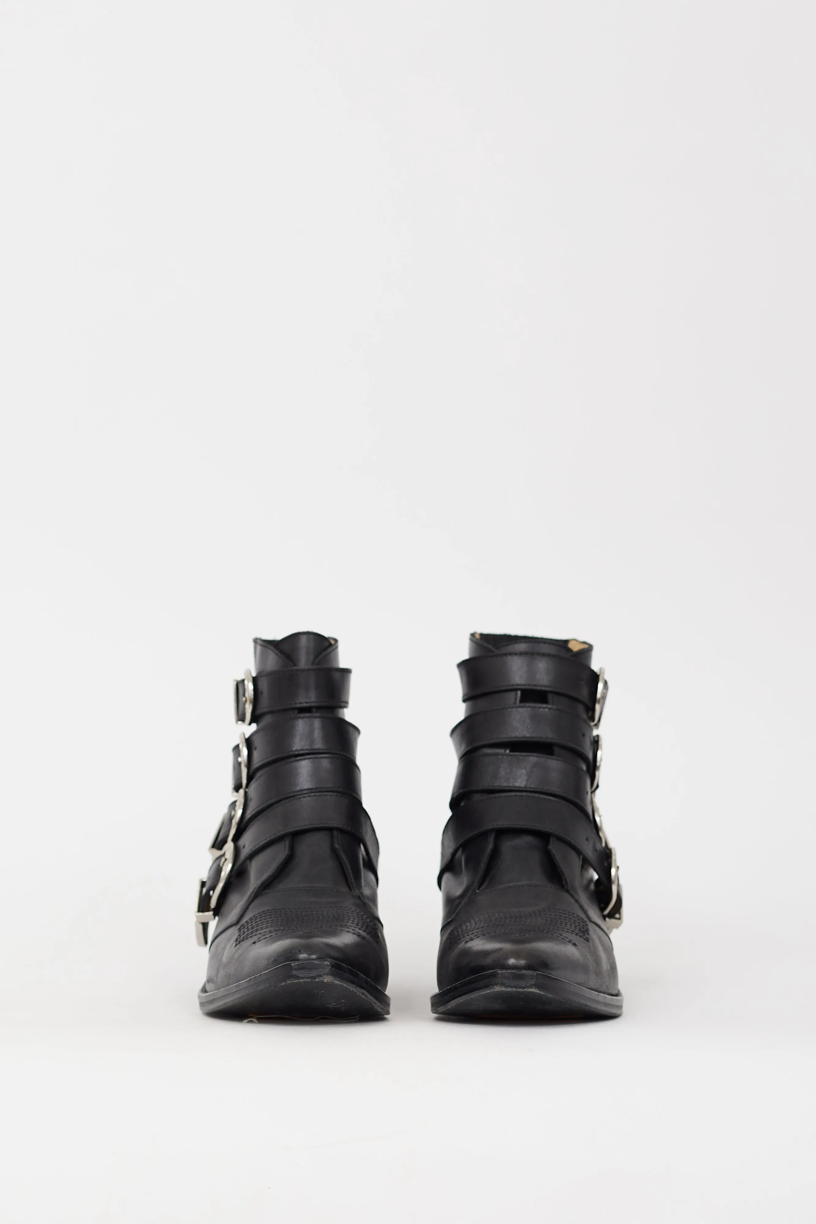 Black Leather & Silver Buckle Cowboy Boot