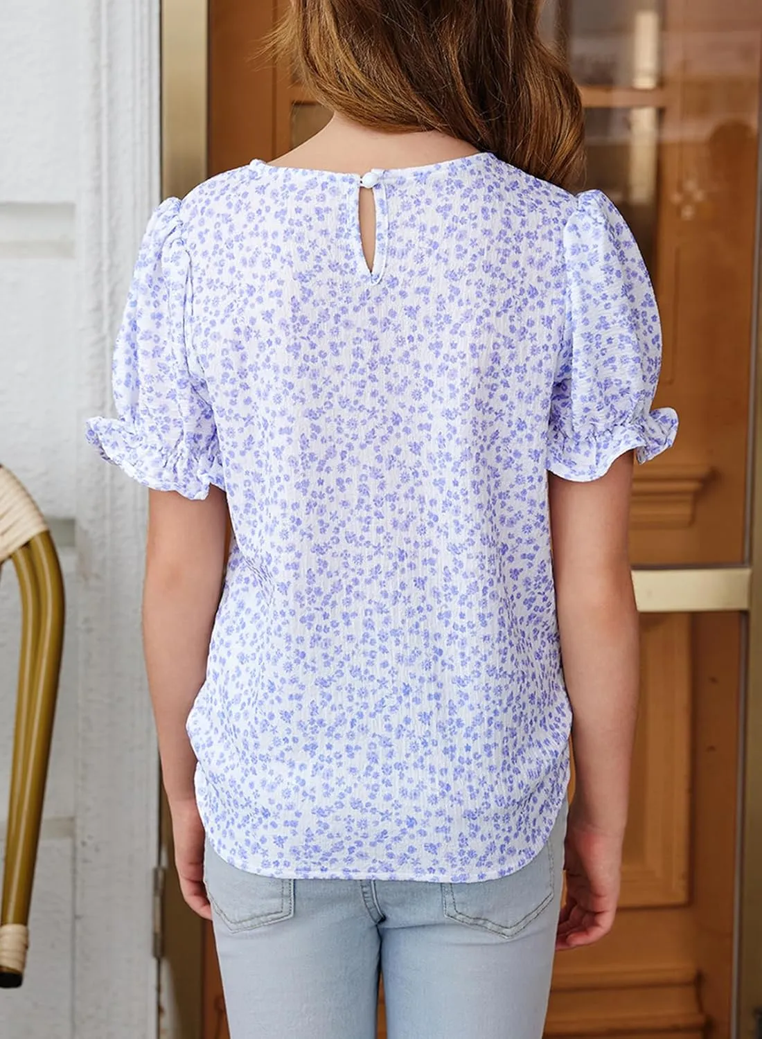 blibean Tween Girls 2024 Boho Floral Puff Sleeve Shirt Size 6-15 Years