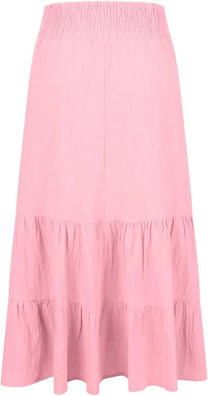 Boho Skirts for Women 2025 Summer Elastic Waist Ruffle Long Skirt Vacation Hawaiian Flowy Tiered Maxi Skirt