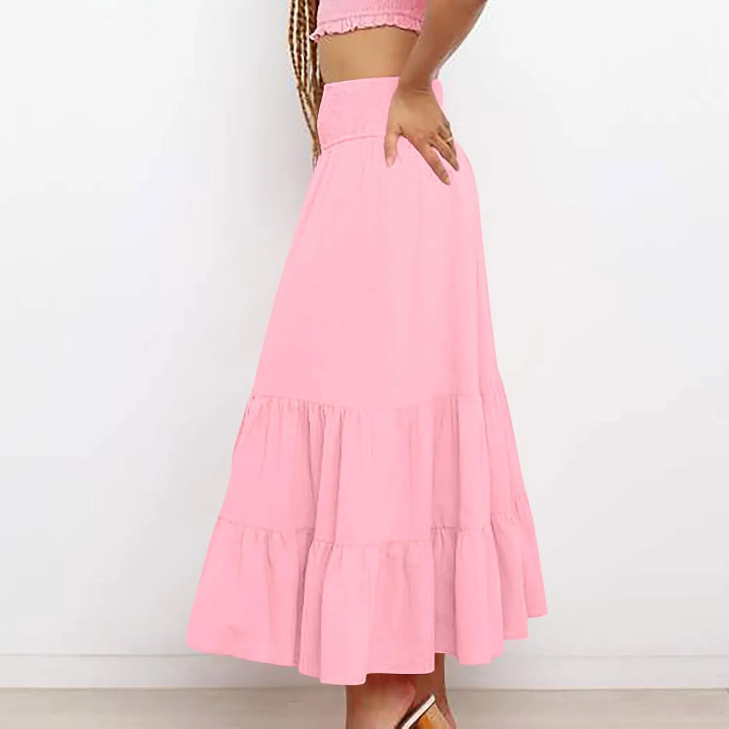 Boho Skirts for Women 2025 Summer Elastic Waist Ruffle Long Skirt Vacation Hawaiian Flowy Tiered Maxi Skirt