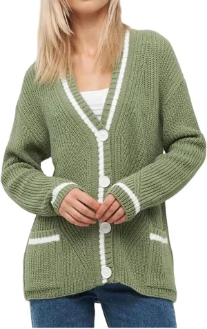 Button Down Sweaters for Women V Neck Color Block Cardigan Sweater Long Sleeve Chunky Knit Coat