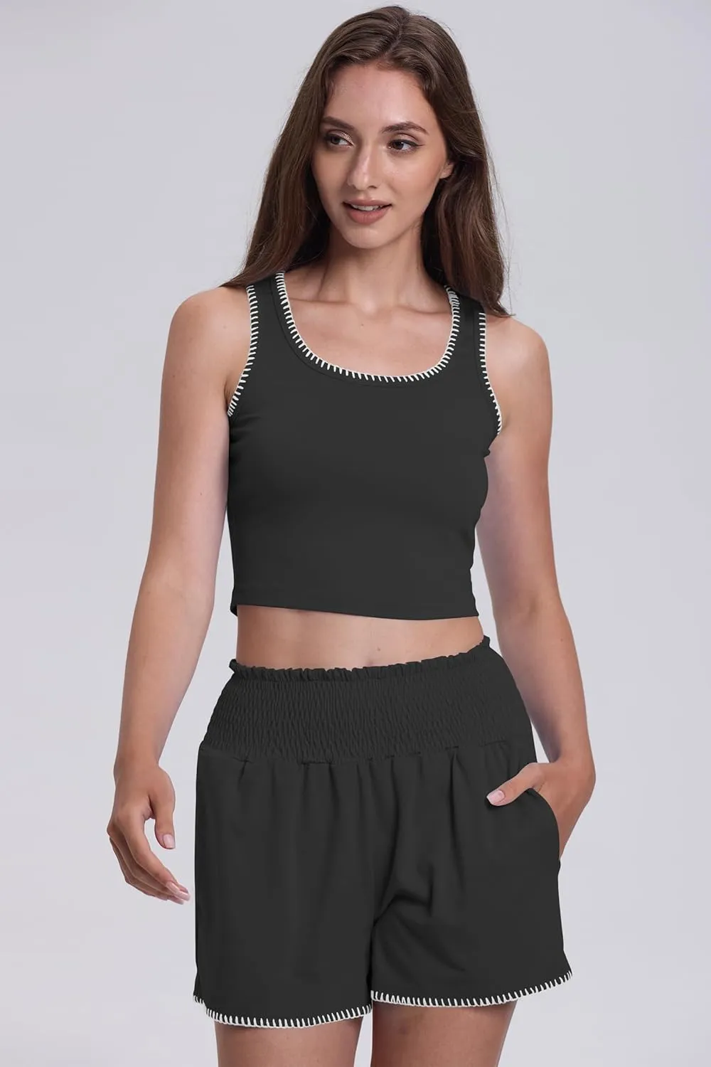 Cakulo 2 Piece Sets For Women Summer Outfits Athletic Tank Top Workout Shorts Running Gym Lounge Set Sweatsuits