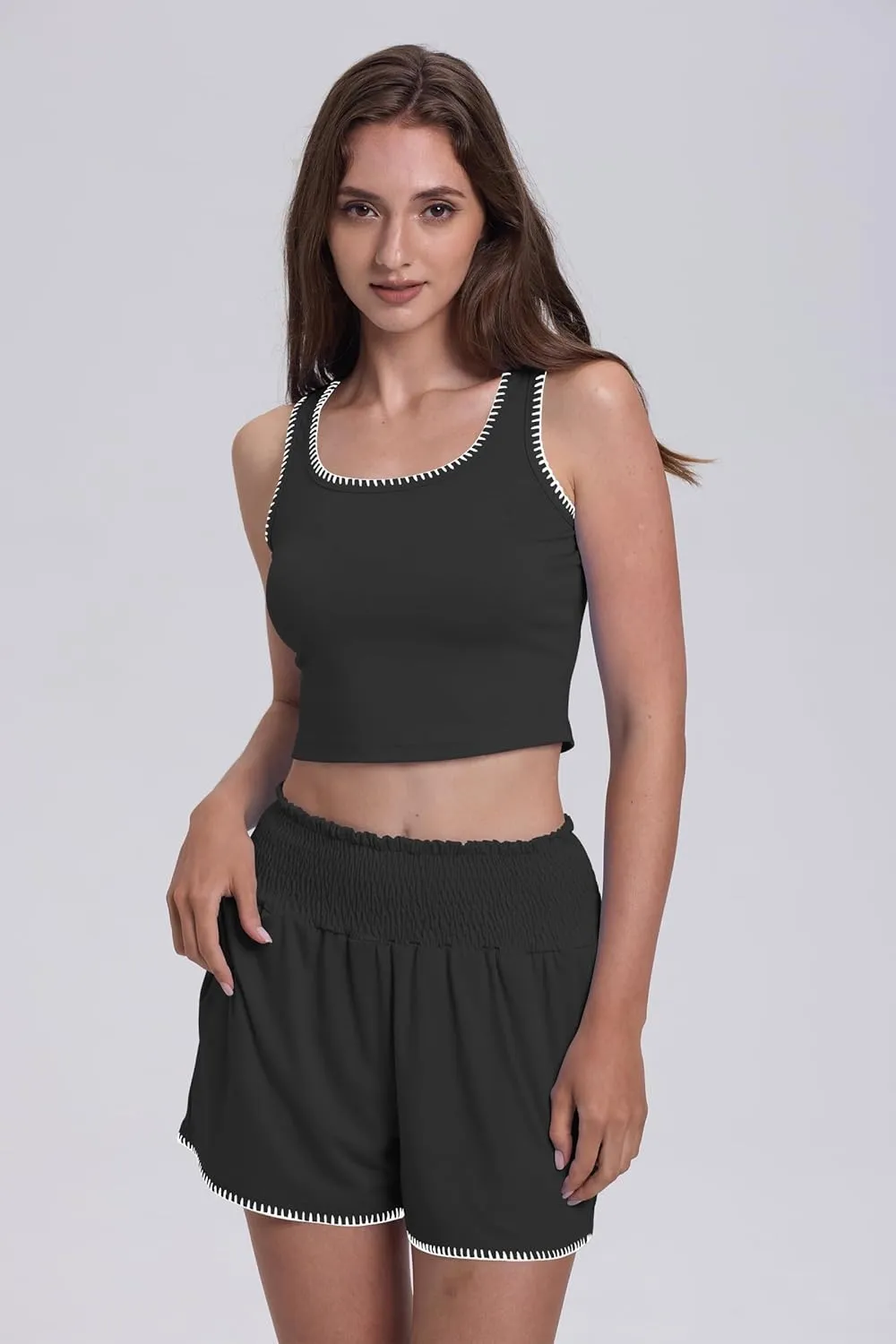 Cakulo 2 Piece Sets For Women Summer Outfits Athletic Tank Top Workout Shorts Running Gym Lounge Set Sweatsuits