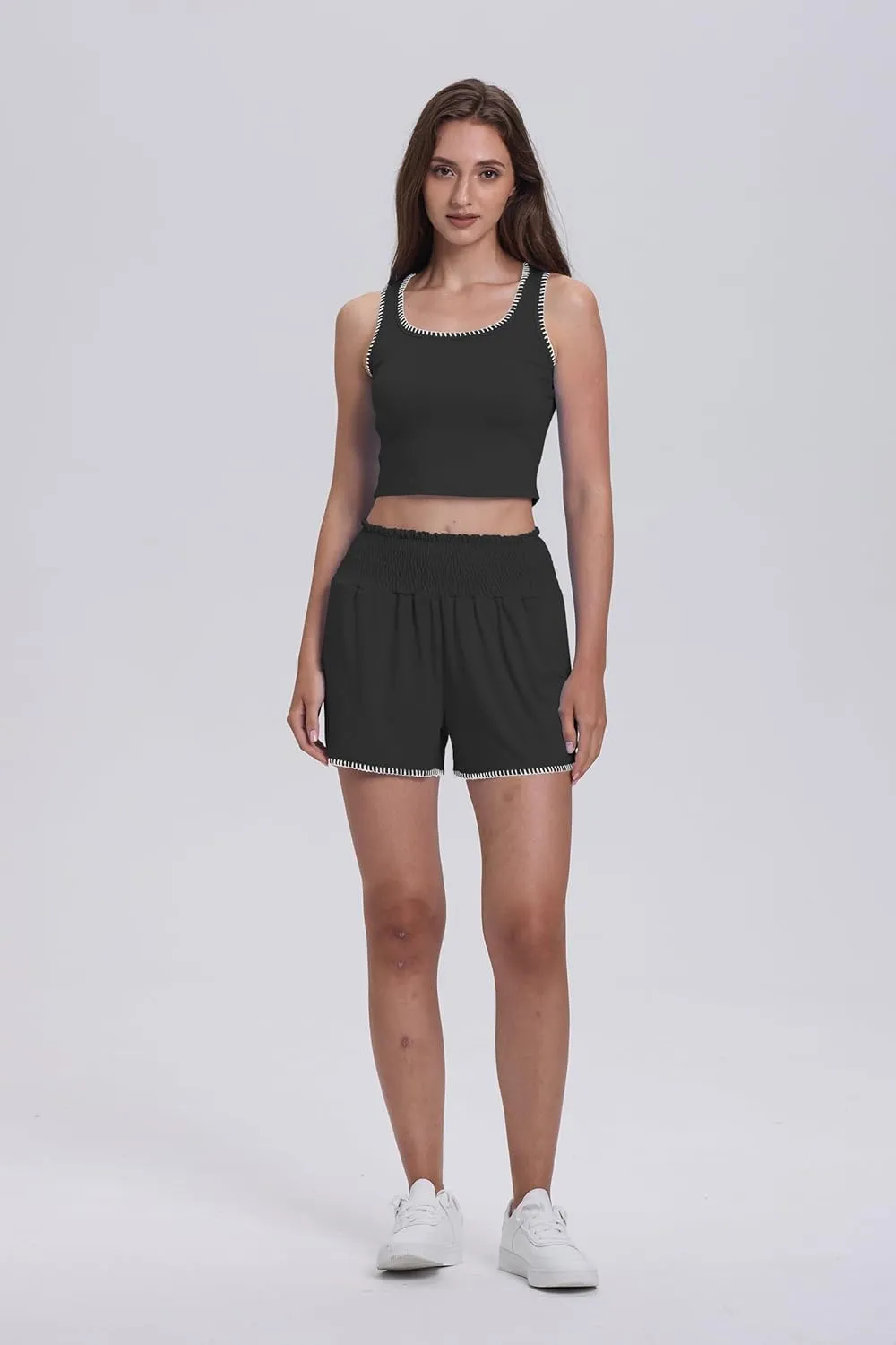 Cakulo 2 Piece Sets For Women Summer Outfits Athletic Tank Top Workout Shorts Running Gym Lounge Set Sweatsuits