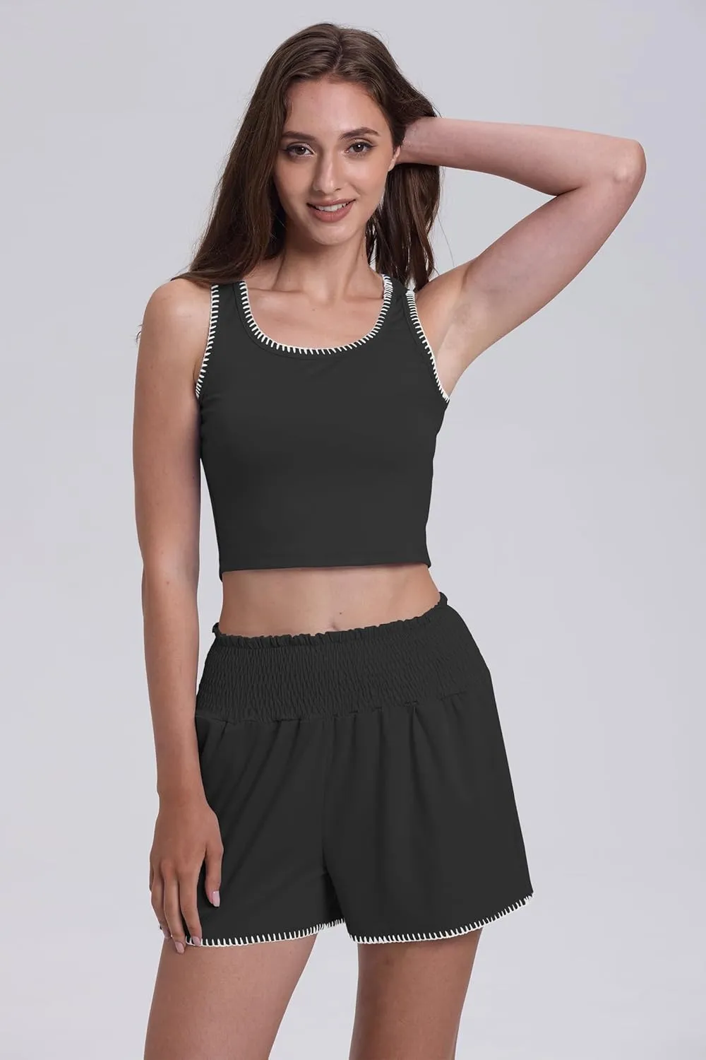 Cakulo 2 Piece Sets For Women Summer Outfits Athletic Tank Top Workout Shorts Running Gym Lounge Set Sweatsuits
