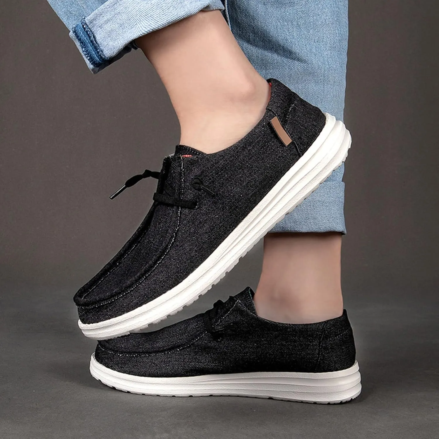 Canvas Mens Loafers Casual Slip On,Classic Comfy Lightweight Mens Deck Shoes,Casual Breathable Mesh Non-Slip Boat Shoes Men Slip On,with Non-Marking Outsole and Drainage