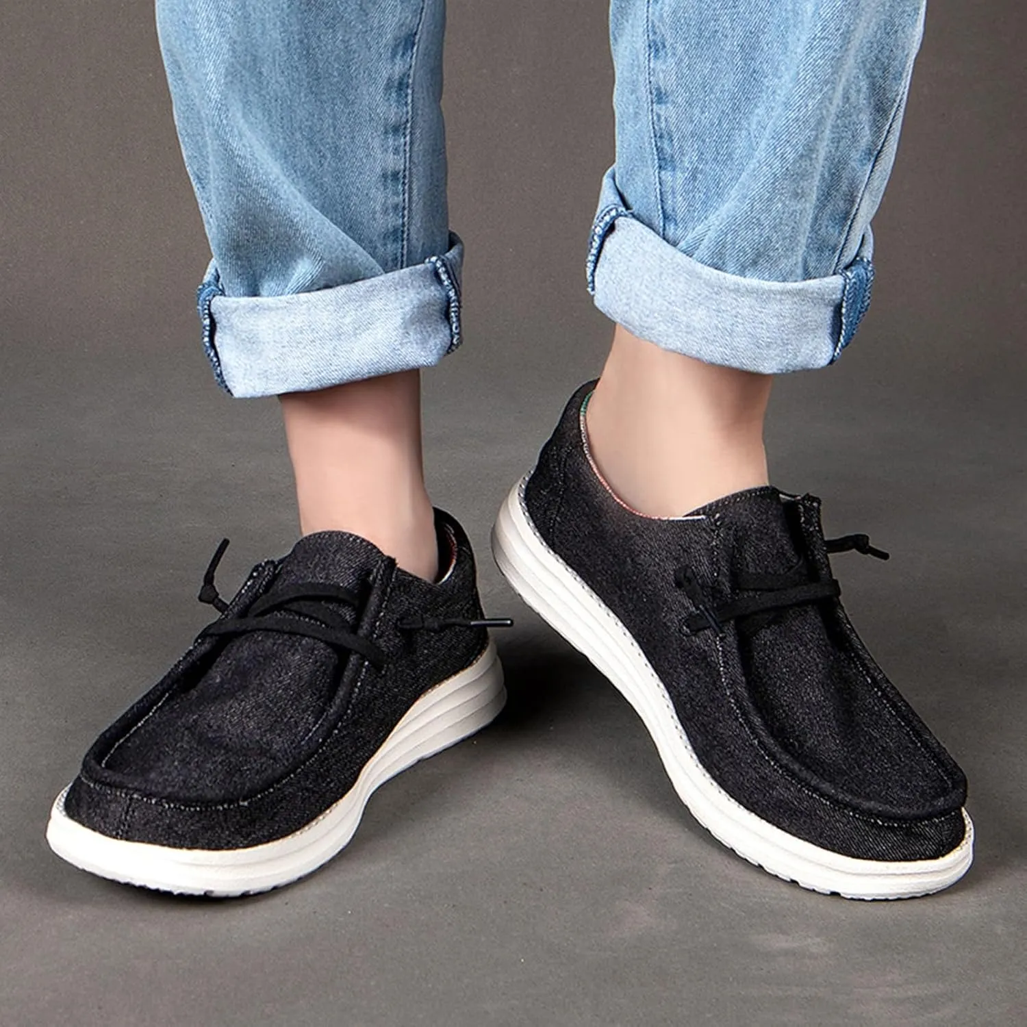 Canvas Mens Loafers Casual Slip On,Classic Comfy Lightweight Mens Deck Shoes,Casual Breathable Mesh Non-Slip Boat Shoes Men Slip On,with Non-Marking Outsole and Drainage