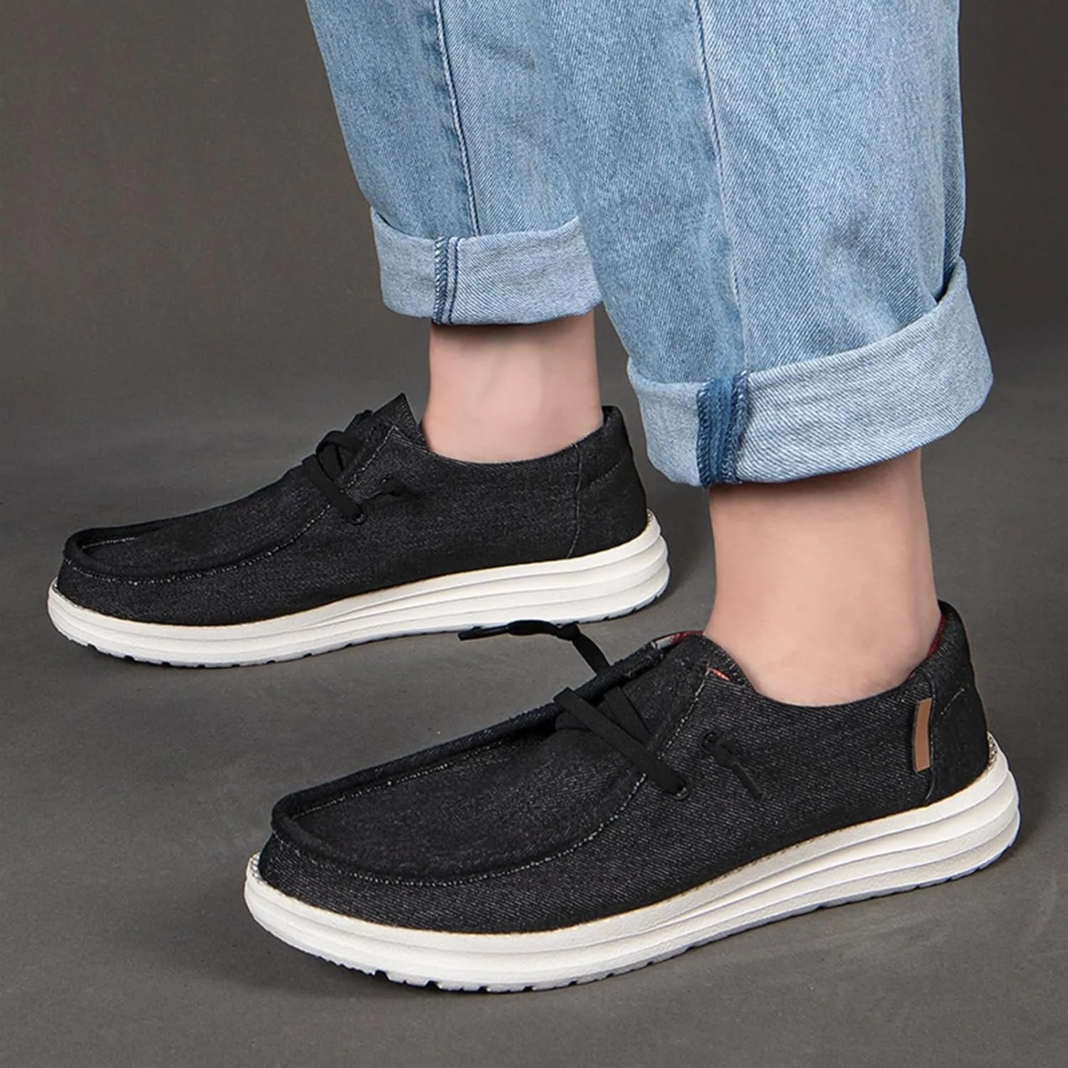 Canvas Mens Loafers Casual Slip On,Classic Comfy Lightweight Mens Deck Shoes,Casual Breathable Mesh Non-Slip Boat Shoes Men Slip On,with Non-Marking Outsole and Drainage
