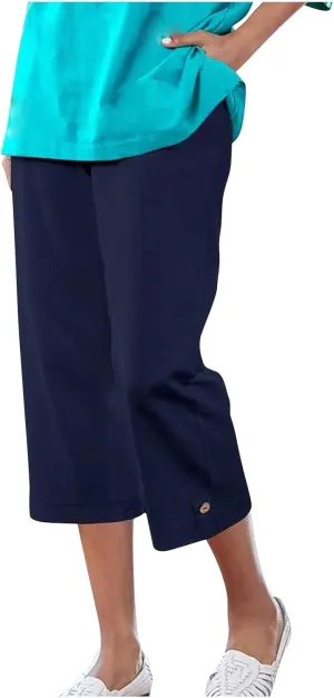 Capri Pants for Women,Casual Linen Pants Women 2025 Wide Leg Summer Pants with Pockets Beach Vacation Clothes
