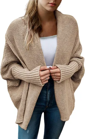 Cardigan Sweaters for Women Open Front Batwing Long Sleeve Shawl Neck Chunky Knit Loose Outwear Coats