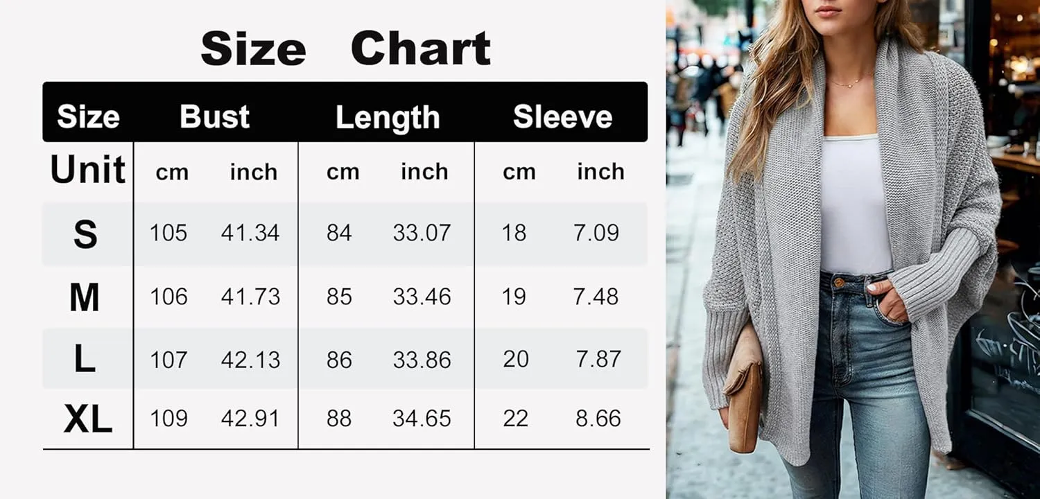 Cardigan Sweaters for Women Open Front Batwing Long Sleeve Shawl Neck Chunky Knit Loose Outwear Coats