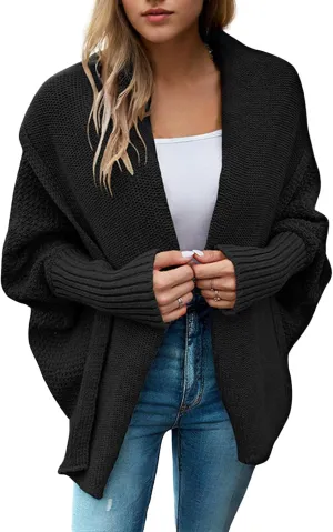 Cardigan Sweaters for Women Open Front Batwing Long Sleeve Shawl Neck Chunky Knit Loose Outwear Coats