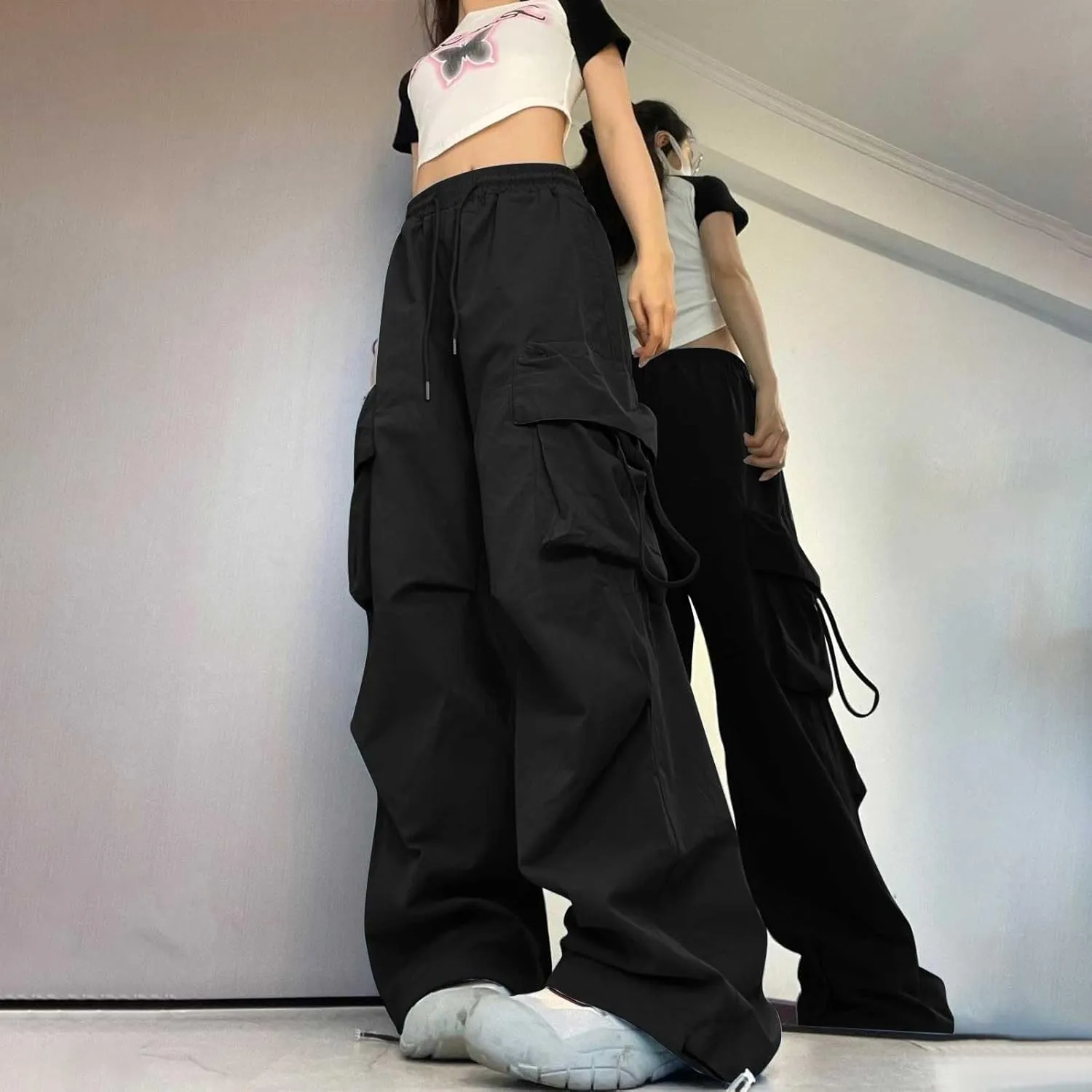 Cargo Pants Women Fashion High Waisted Parachute Pants Y2k Straight Trousers Casual Pants with Pockets