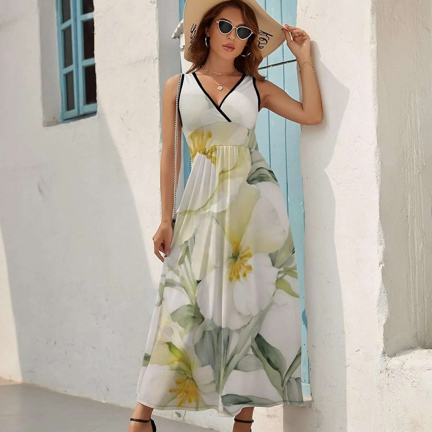 Casual Tank Dress V-Neck Sleeveless Adjustable Beach Dress