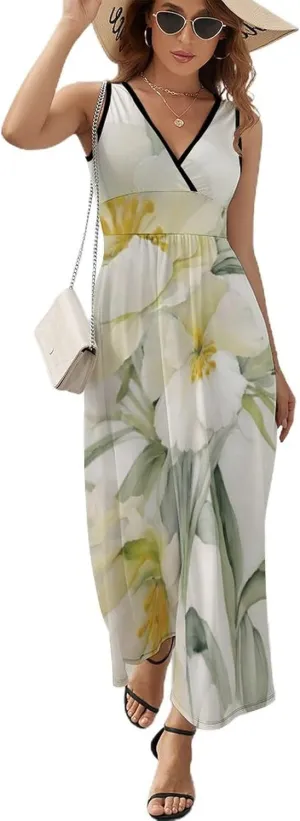 Casual Tank Dress V-Neck Sleeveless Adjustable Beach Dress